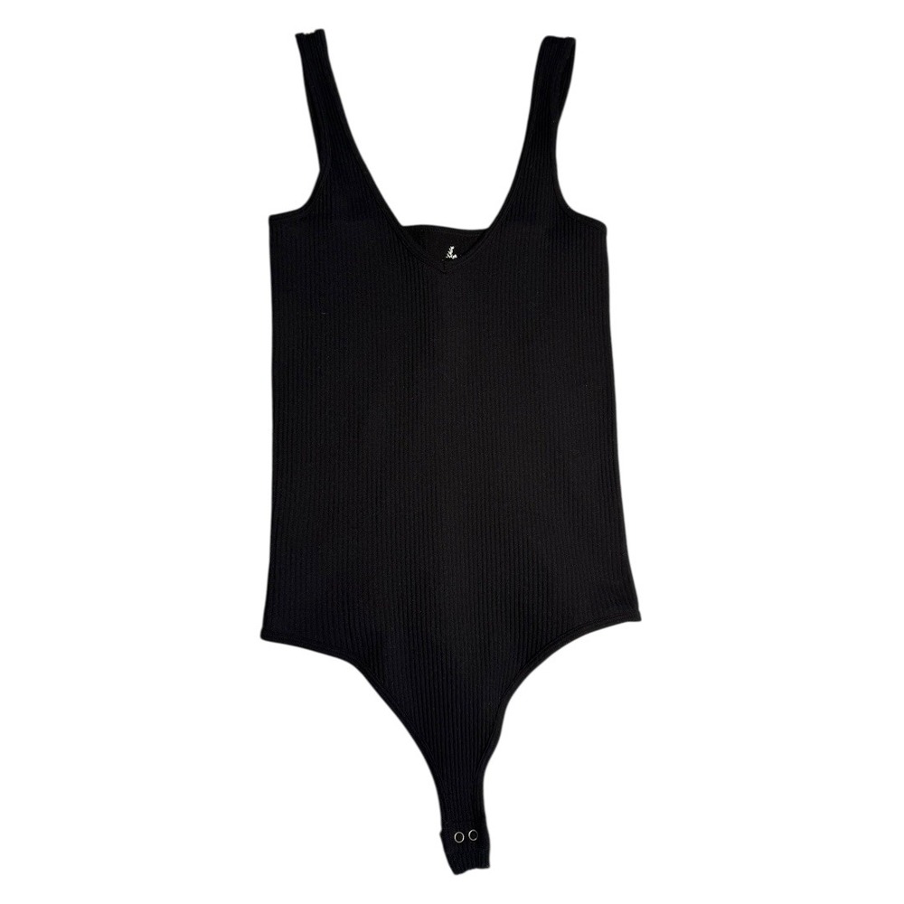 Free People Intimately Ribbed Thong Bodysuit Black Scoop Neck Sleeveless XS S